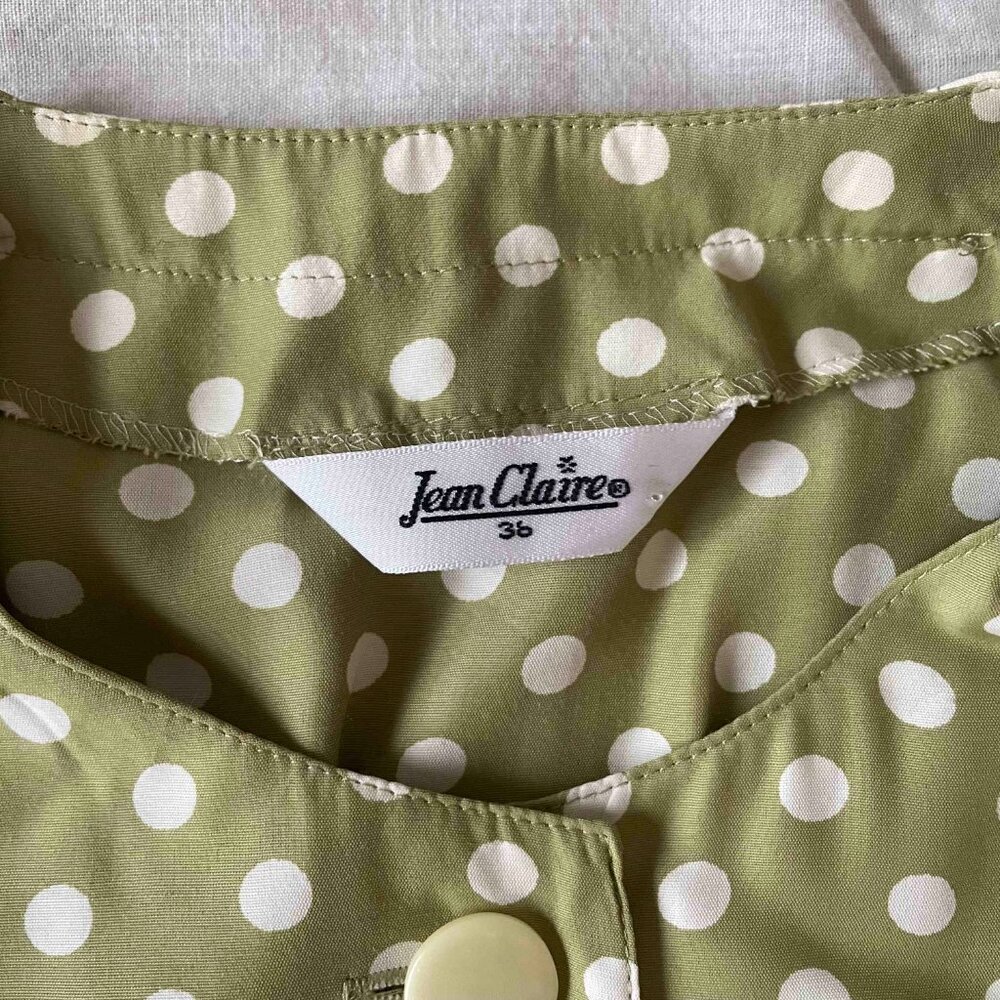 Vintage Retro 80s Sage Green Polka Dot Button-Up Waist Tie Maxi Dress Whimsy - Picture 3 of 5